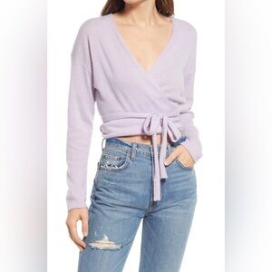 Reformation lilac Wrap Tie cashmere cardigan sweater